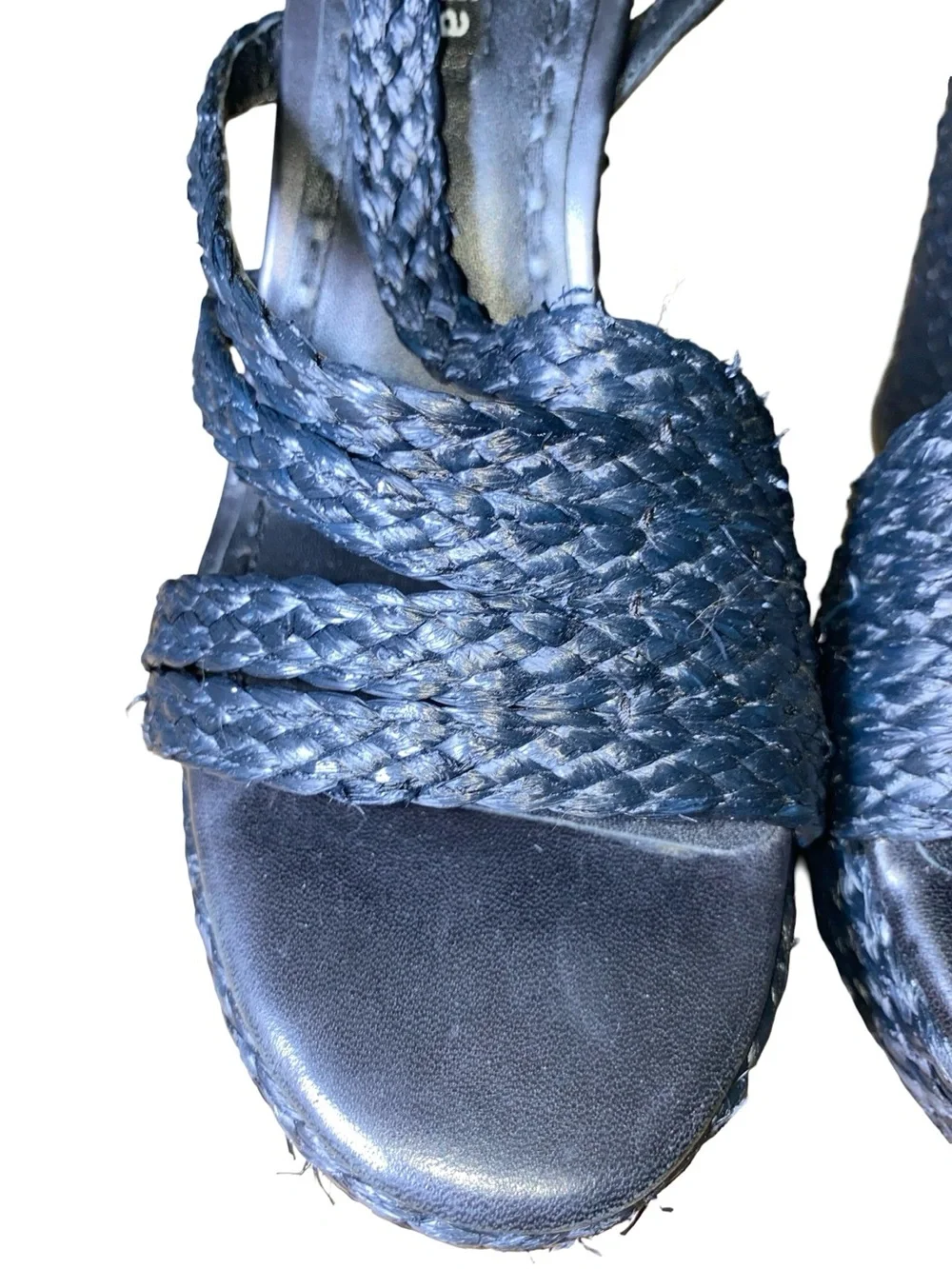 Alice + Olivia Blue Braided Raffia Platform Wedge Sandals size 8